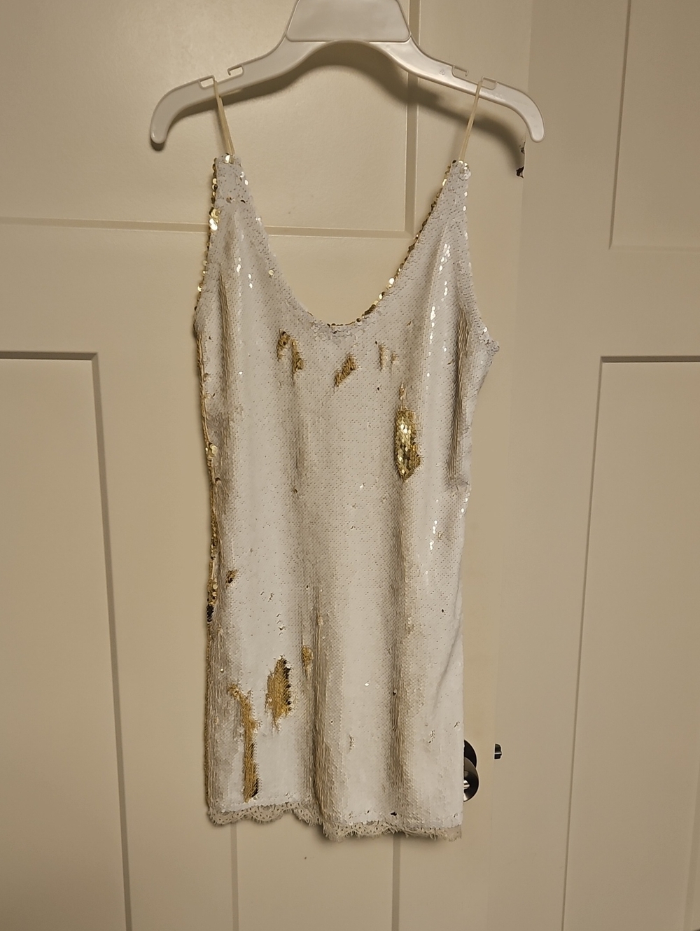 Free People Seeing Double White and Gold Sequin Mini Dress